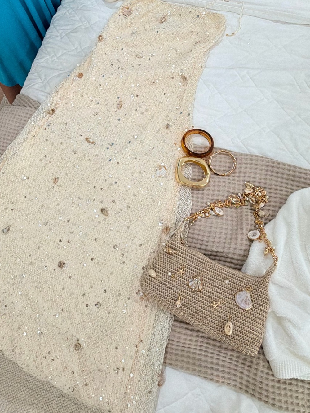 Peppermayo Strapless Sequin Gown in Ivory with Gold Accents - Picture 4 of 6